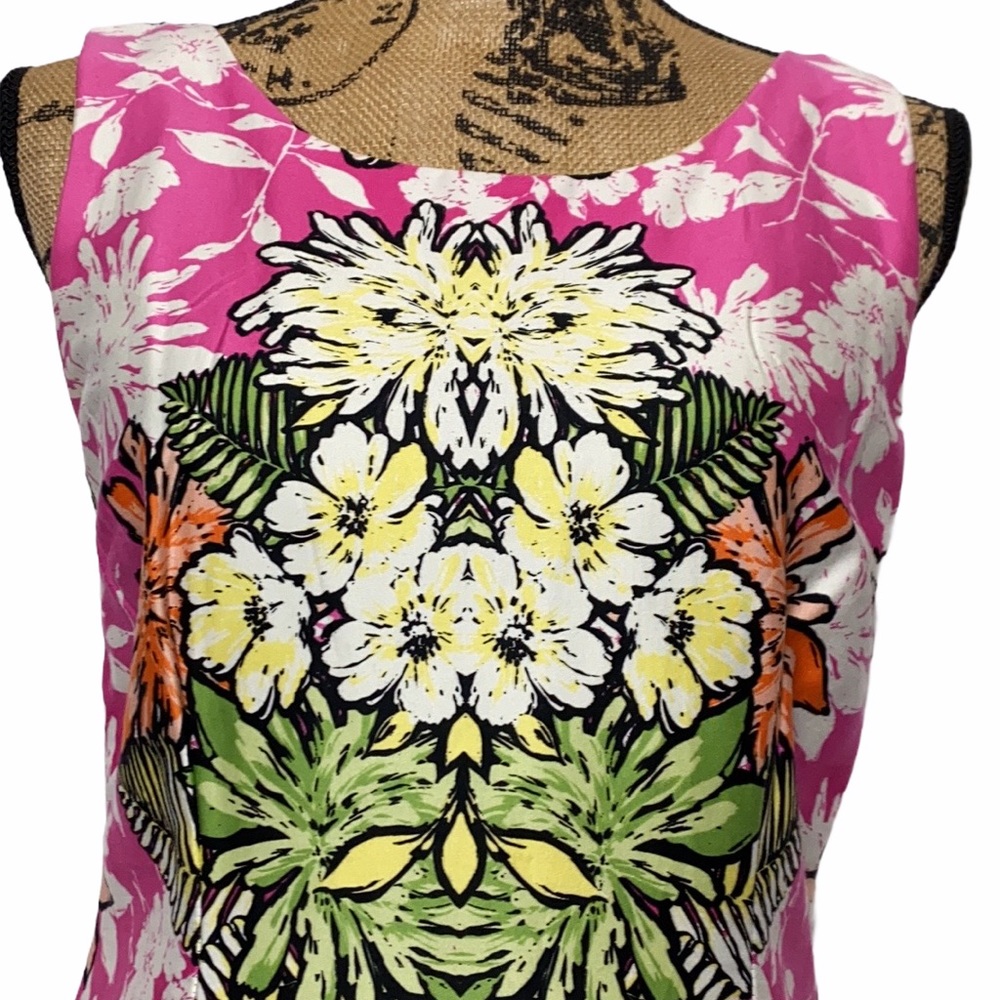 Tiana B Pink Green Floral Sleeveless Sheath Dress 8P - Picture 6 of 10